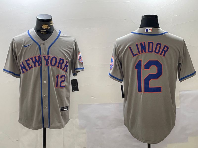 Men New York Mets #12 Lindor Grey Game 2024 Nike MLB Jersey style 2->new york mets->MLB Jersey